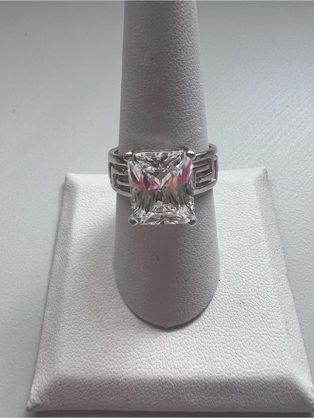 Vintage Diamonique DQ CZ 925 Sterling Silver Greek Key Ring Size 9